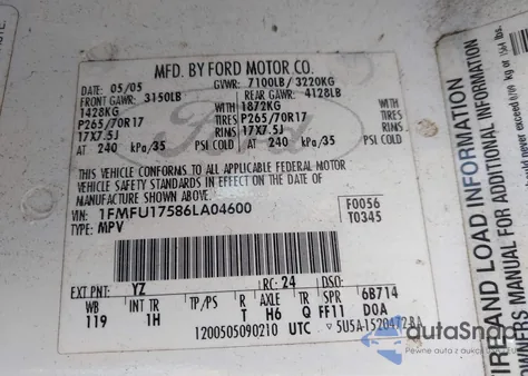 2006 Ford Expedition Eddie Bauer/King Ranch z USA, uszkodzony, nr VIN 1FMFU17586LA04600